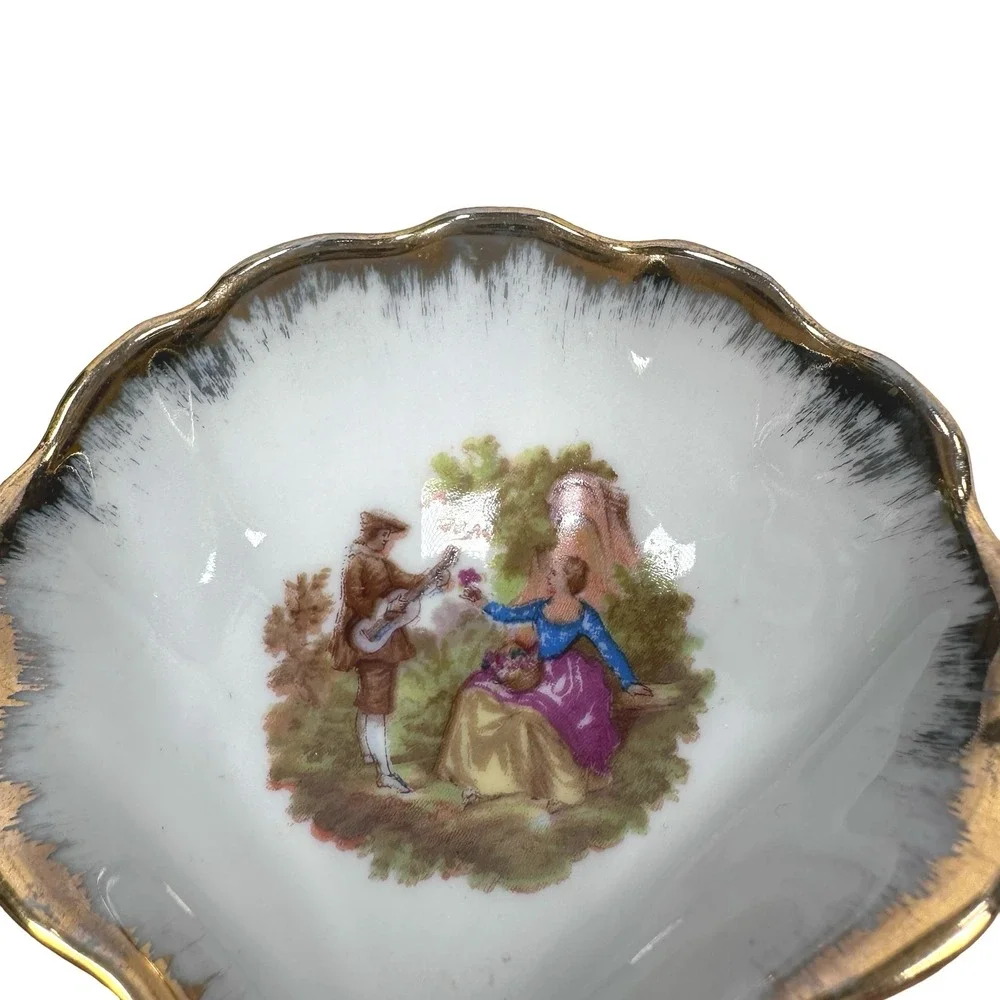Vintage Limoges Porcelain Shell Trinket Dish Set 2 Fragonard Courting Couple